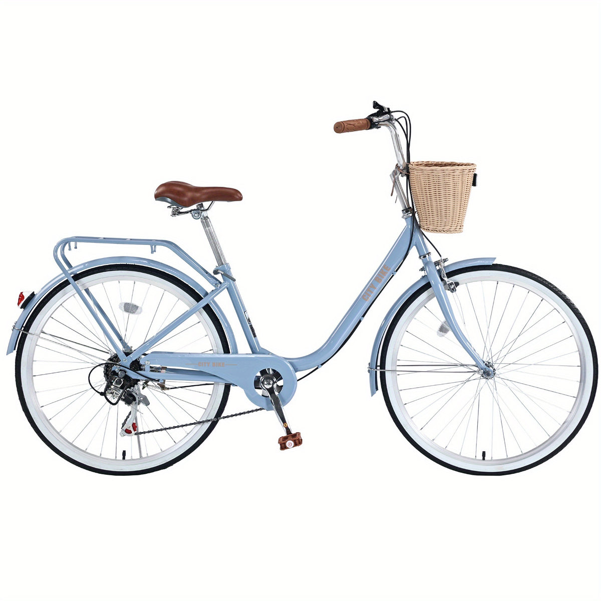 26 Inch Cruiser Bike for Adult, 7 Speeds City Bicycle with Front Basket, Rear Rack, for Women, Female
