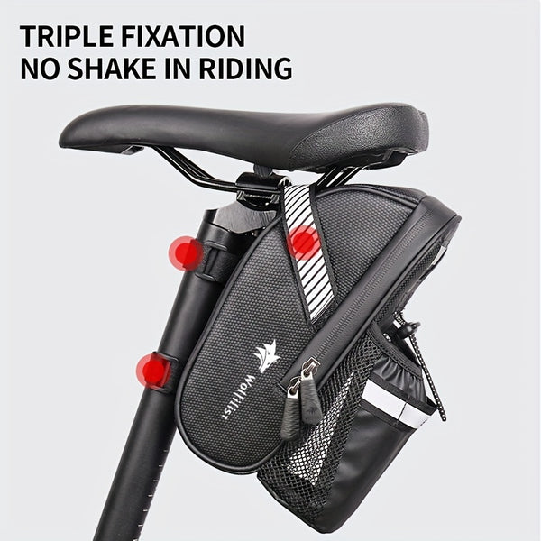 Large Capacity High Quality Bike Saddle Bag with Reflective Strips, Adjustable Strap & Mesh Pocket - Black