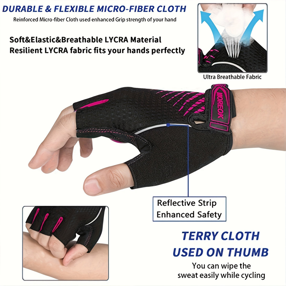 ROORUNS Cycling Gloves - Breathable Sports Gloves with 5mm Liquid Gel Pads, Adjustable Pull-On Closure