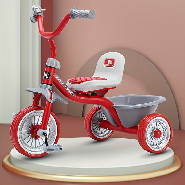 Kids' Tricycle with Anti-Tip Design, Dual Mode of Pedaling and Sliding, Iron Frame, No Brakes, Unisex