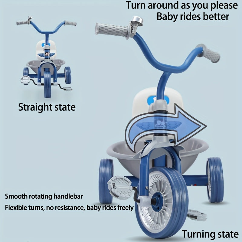 Kids' Tricycle with Anti-Tip Design, Dual Mode of Pedaling and Sliding, Iron Frame, No Brakes, Unisex