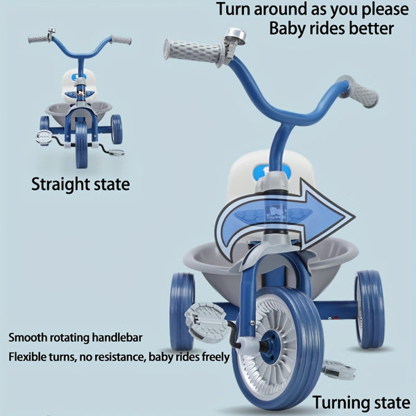 Kids' Tricycle with Anti-Tip Design, Dual Mode of Pedaling and Sliding, Iron Frame, No Brakes, Unisex