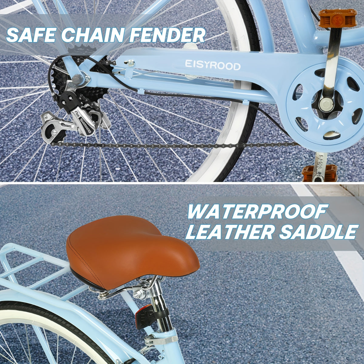 26-inch Urban Beach Bike, Bike With Basket, 7-speed Hybrid Commuter Bike With Cushioning, V-brakes