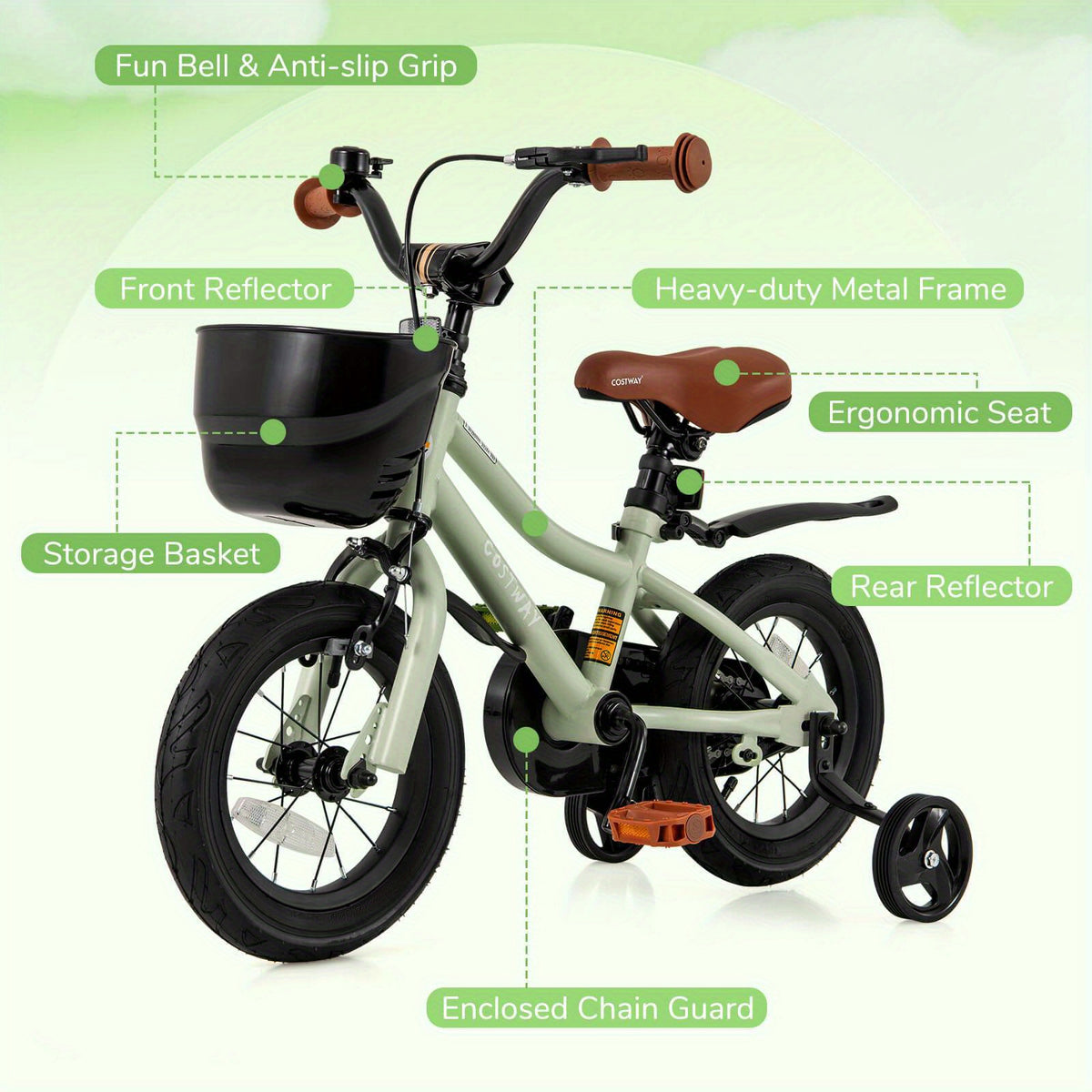 LIFEZEAL 12-Inch Bicycle Featuring Training Wheels, Adjustable Handlebars And Seat, And a Handbrake.