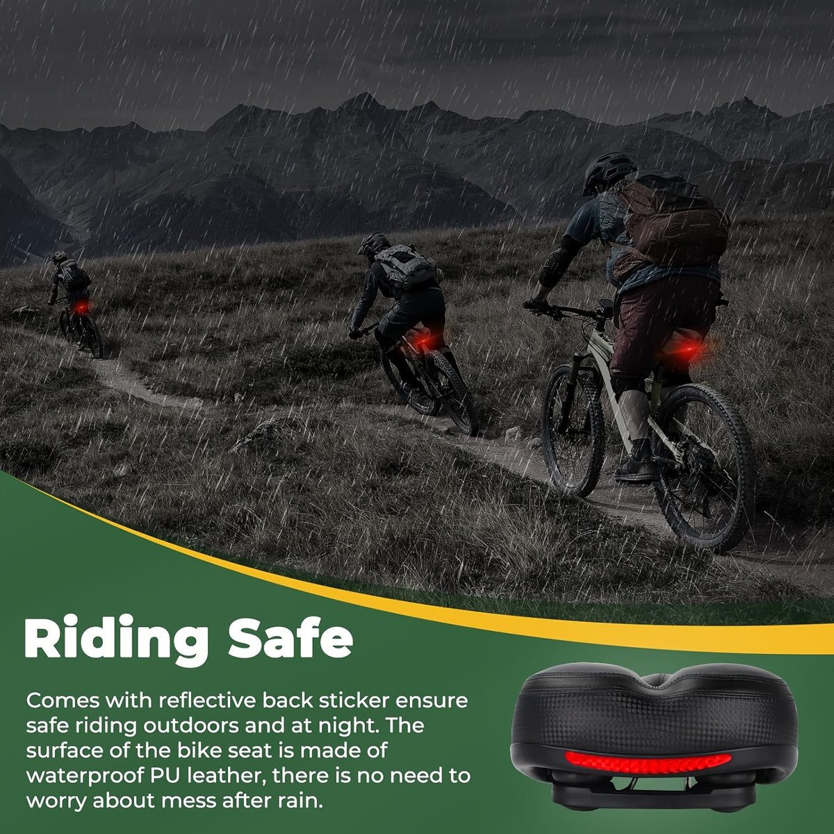 1pc Ergonomic Bike with Double Shock-Absorbing Balls & Memory Foam - Wide Design, & Black Dual-Pad System