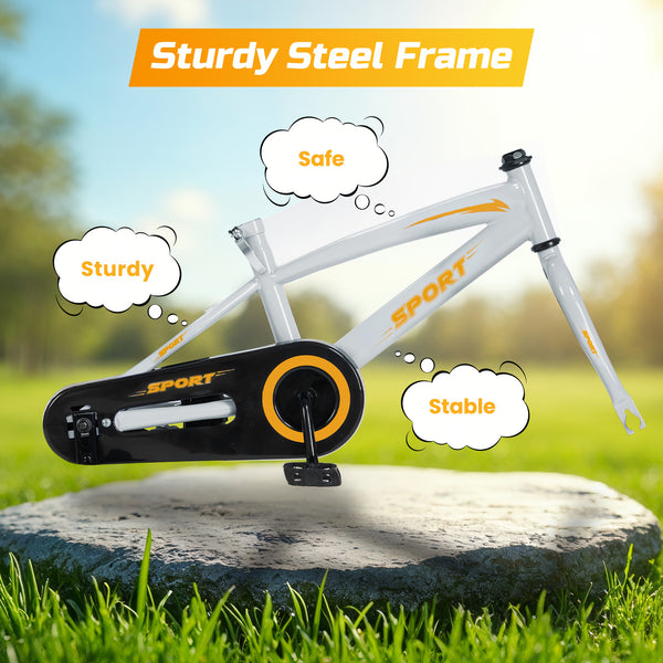 Grey and Orange 12\u002F14\u002F16 Inch Kids Bike with Training Wheels - Ideal Gift for Toddlers