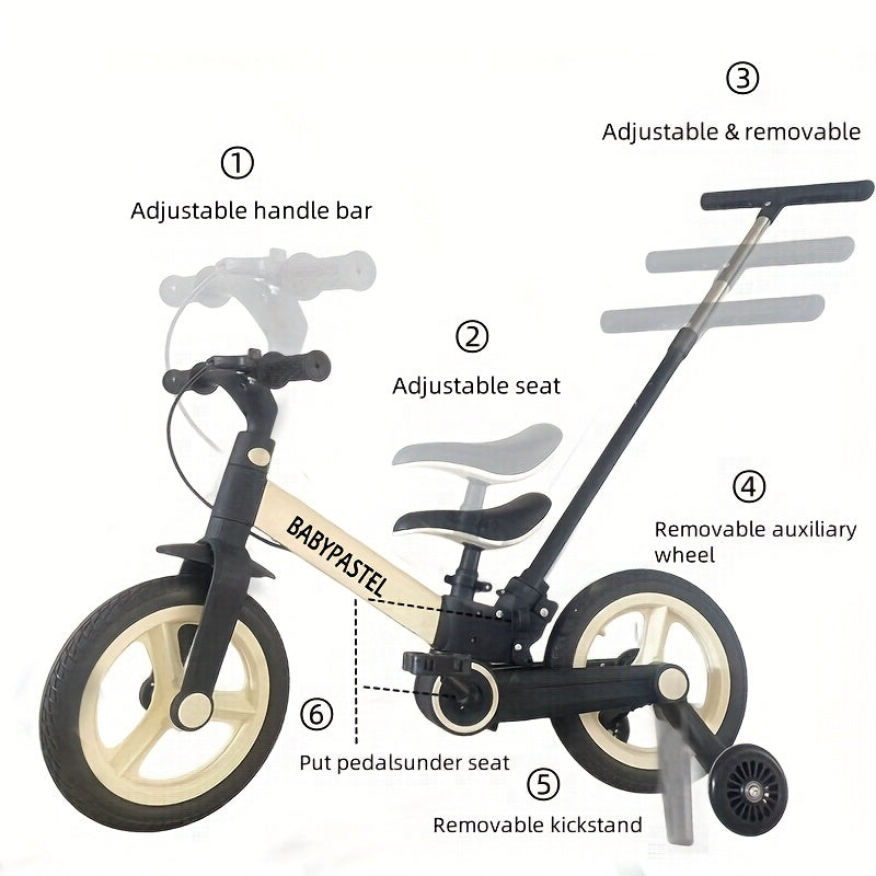 Kids' 6-in-1 Balance Bike Scooter - Adjustable, Multifunctional Bicycle with Push Handle, Aluminum Alloy