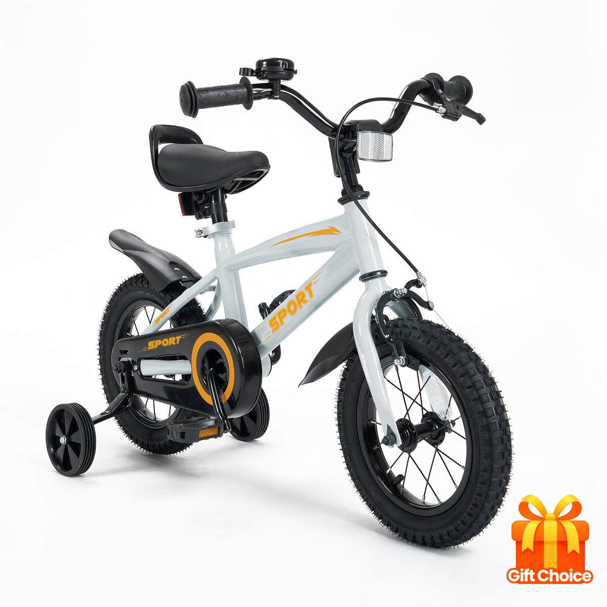 Grey and Orange 12\u002F14\u002F16 Inch Kids Bike with Training Wheels - Ideal Gift for Toddlers