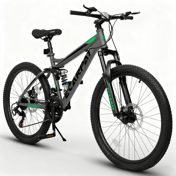 Mountain Bike for Men & Women, 26 Inch Wheels 21-Speed Full Suspension, Carbon Steel Frame, Disc Brakes