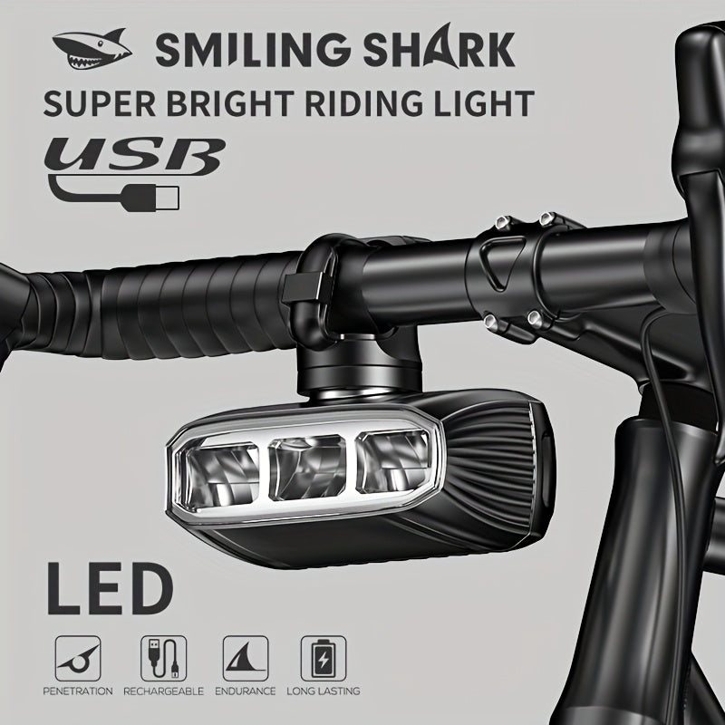 Smiling Shark Under-Mount Bike Light - Ultra-Bright LED Headlight, Rechargeable, 90° Adjustable Angle