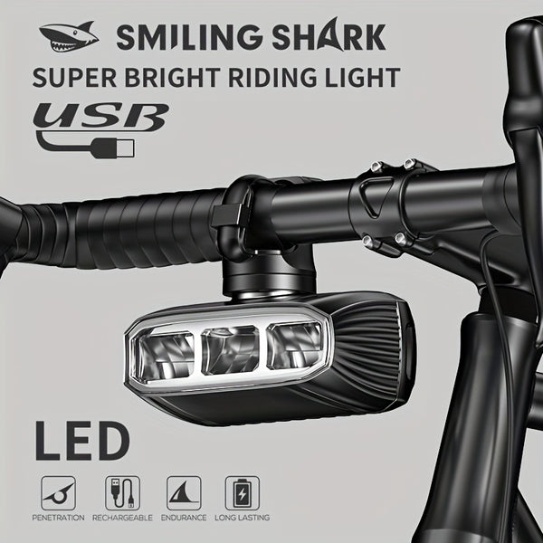 Smiling Shark Under-Mount Bike Light - Ultra-Bright LED Headlight, Rechargeable, 90° Adjustable Angle