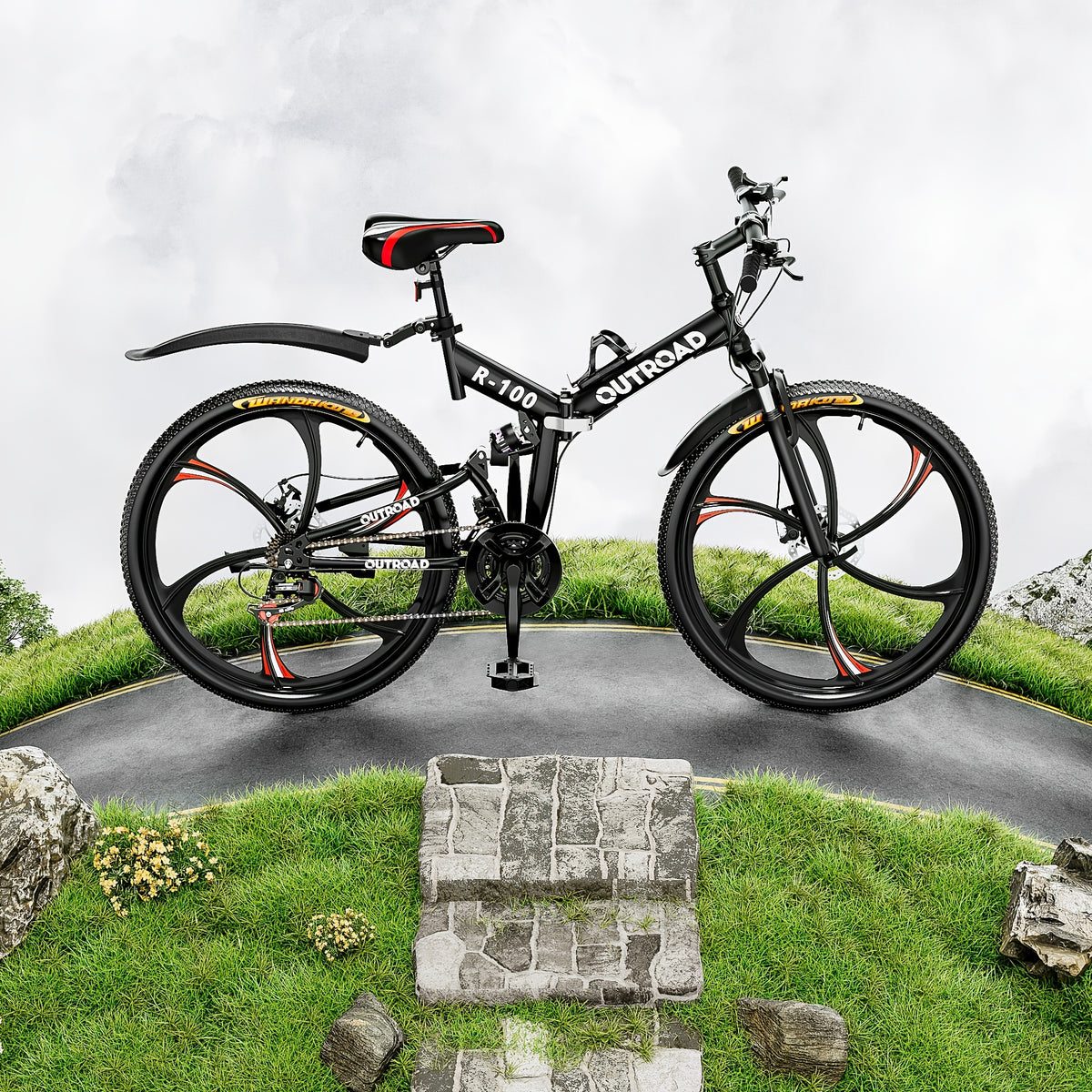 26 Inch Adult Folding Bikes\u002FMountain Bikes, 21 Speeds Mountain Bicycles with Full Suspension