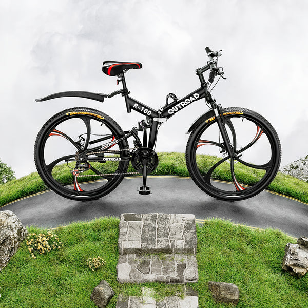 26 Inch Adult Folding Bikes\u002FMountain Bikes, 21 Speeds Mountain Bicycles with Full Suspension