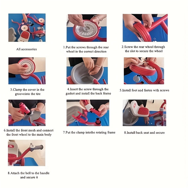 Kids' Tricycle with Anti-Tip Design, Dual Mode of Pedaling and Sliding, Iron Frame, No Brakes, Unisex