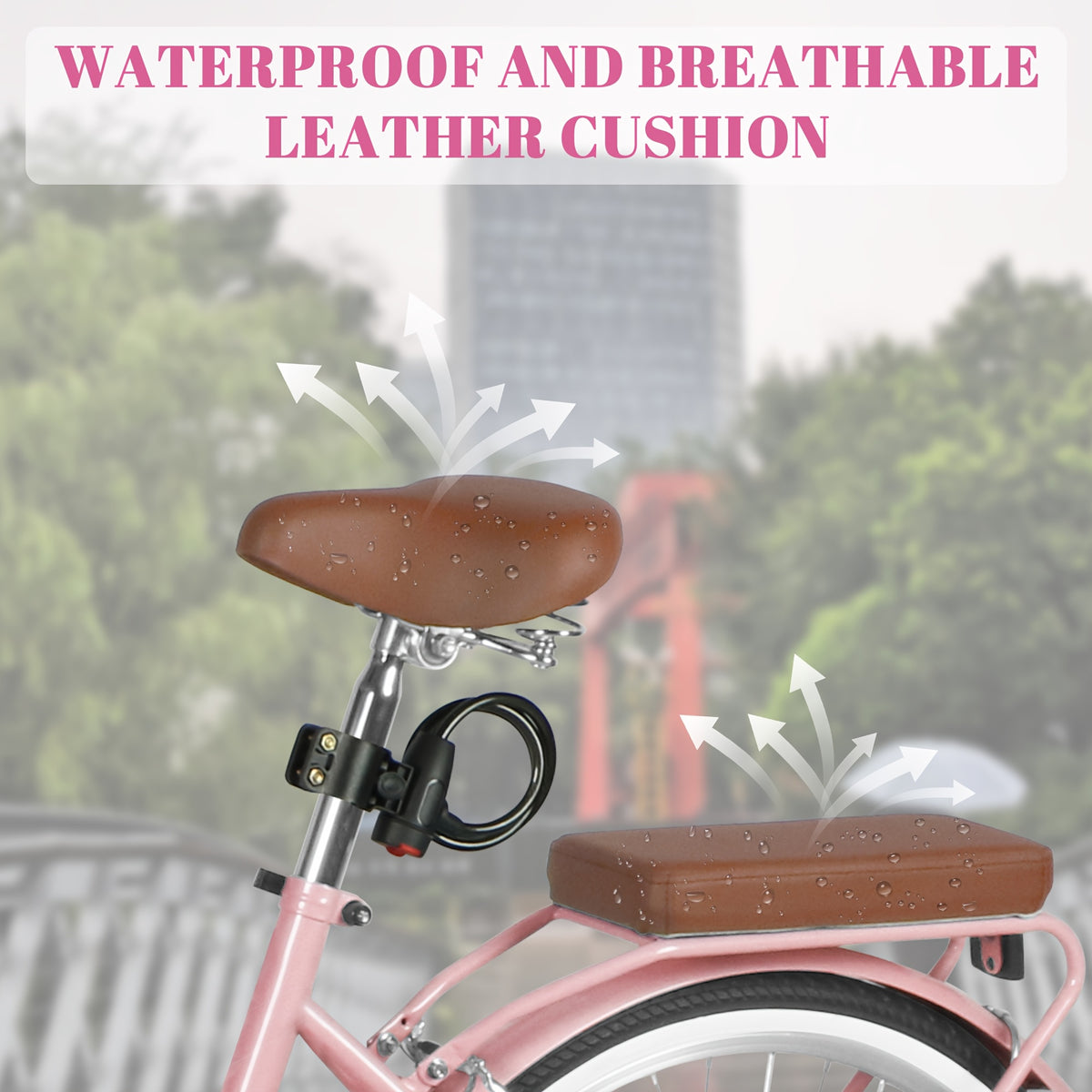 24-Inch Unisex Adult Bike with Front Basket & Lock, 7-Speed Aluminum City Bike, Low-Step Frame