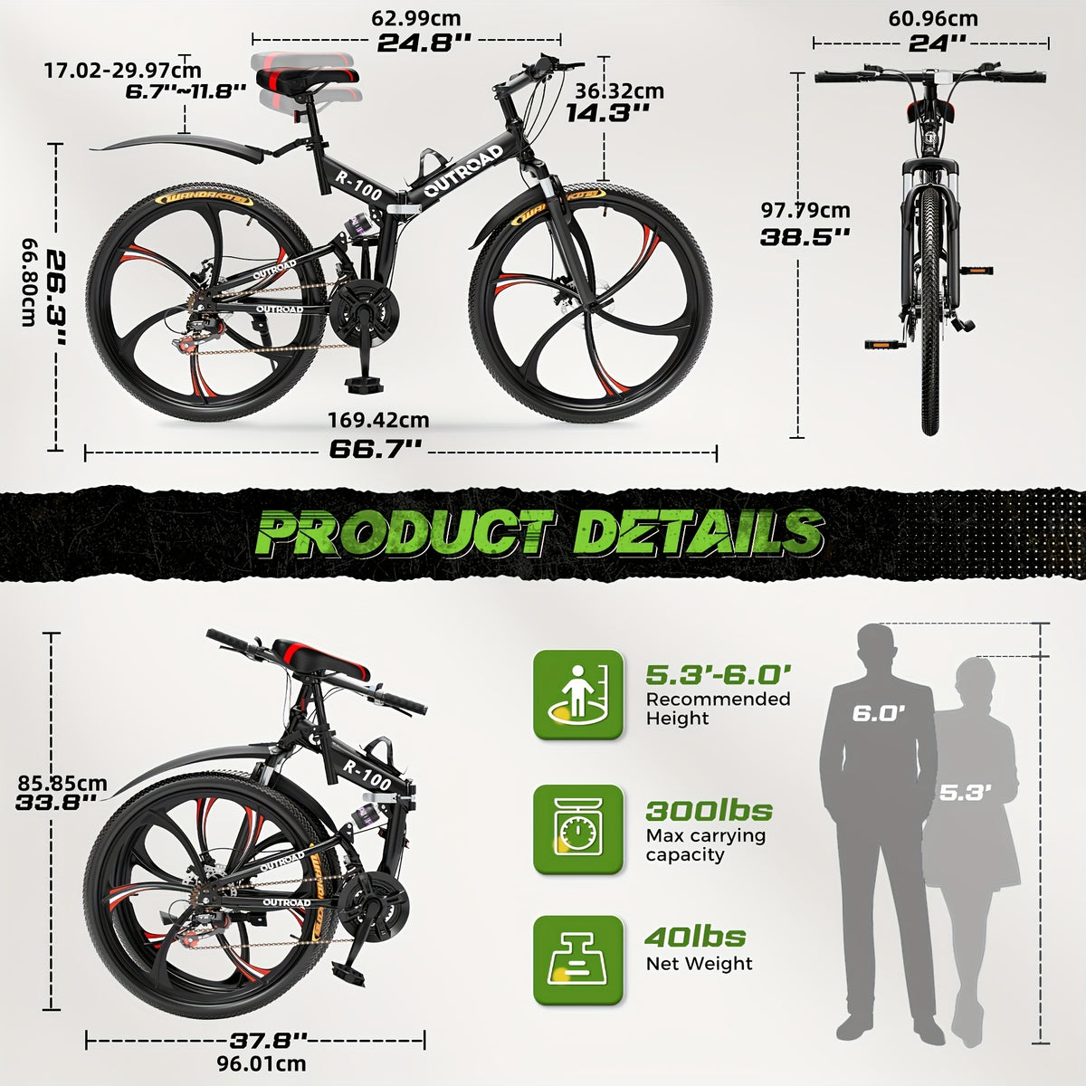 26 Inch Adult Folding Bikes\u002FMountain Bikes, 21 Speeds Mountain Bicycles with Full Suspension