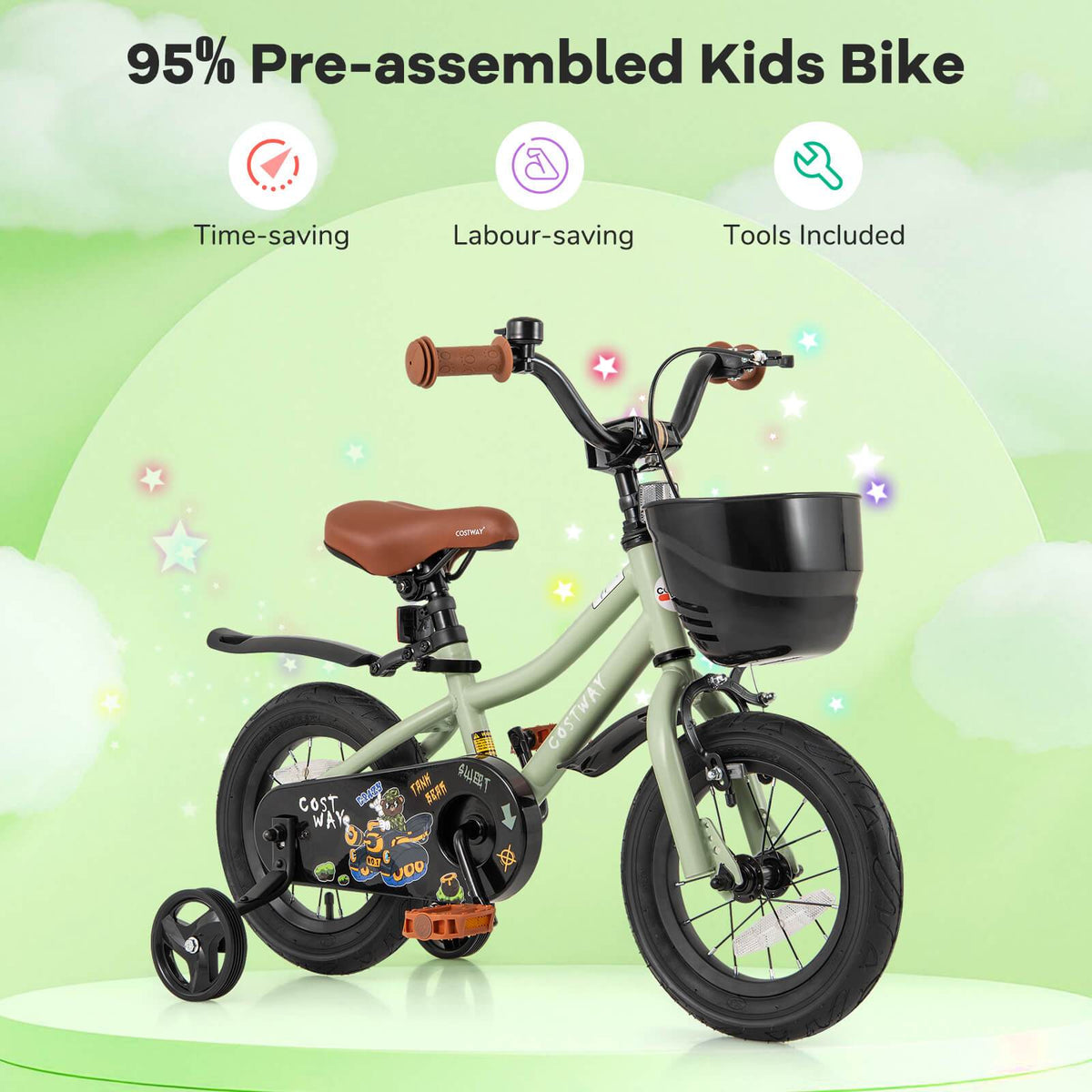 LIFEZEAL 12-Inch Bicycle Featuring Training Wheels, Adjustable Handlebars And Seat, And a Handbrake.