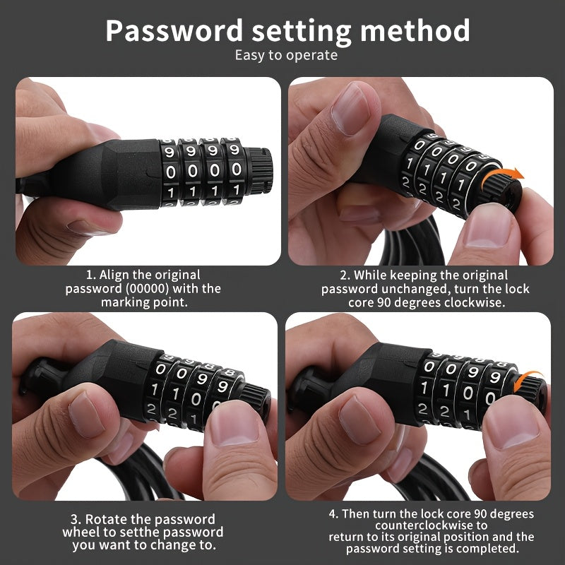 TOSUOD Anti-Theft 4-Digit Code Lock Bike Lock - Heavy-Duty Aluminum Alloy Chain Lock with 4-Digit Combination