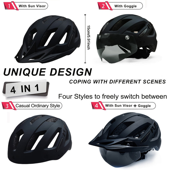 4-in-1 Bike Helmet PJT 4-in-1 Lightweight Bike Helmet | Detachable Visor & Shade, Adjustable Fit