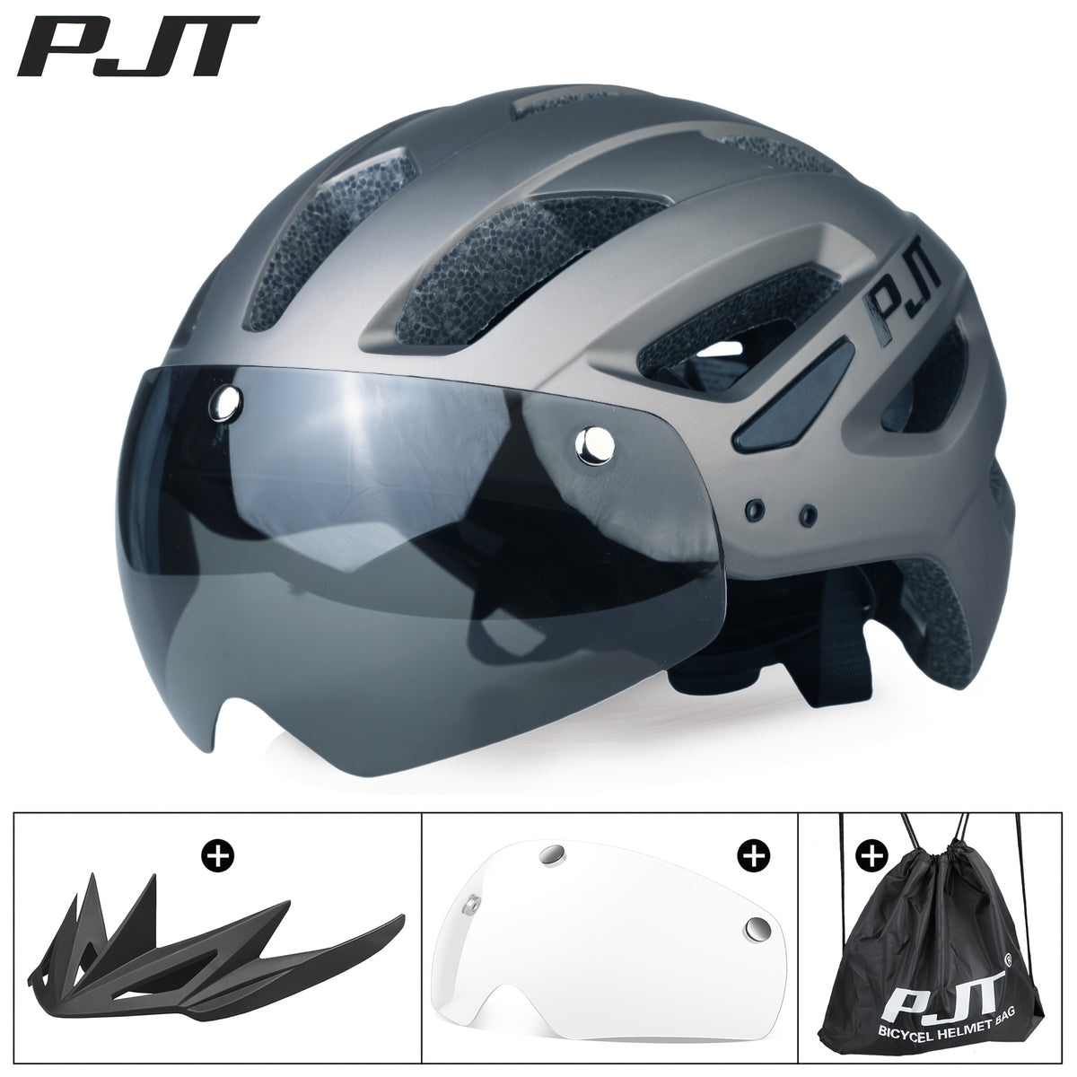4-in-1 Bike Helmet PJT 4-in-1 Lightweight Bike Helmet | Detachable Visor & Shade, Adjustable Fit