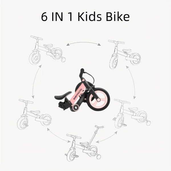 6-in-1 Folding Push Bikes for Boys & Girls - Training Wheels, Pedals, Brakes