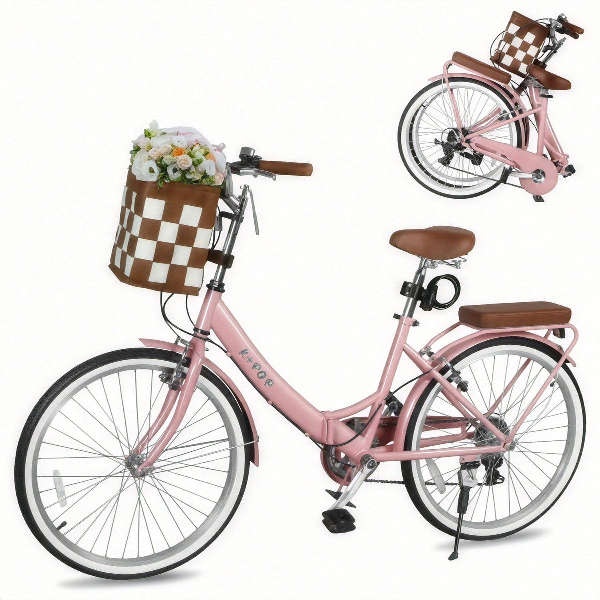 24-Inch Unisex Adult Bike with Front Basket & Lock, 7-Speed Aluminum City Bike, Low-Step Frame