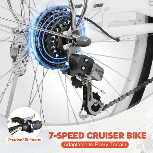 26-inch Adult Hybrid Commuter Bike with Basket - 7-Speed Bicycle