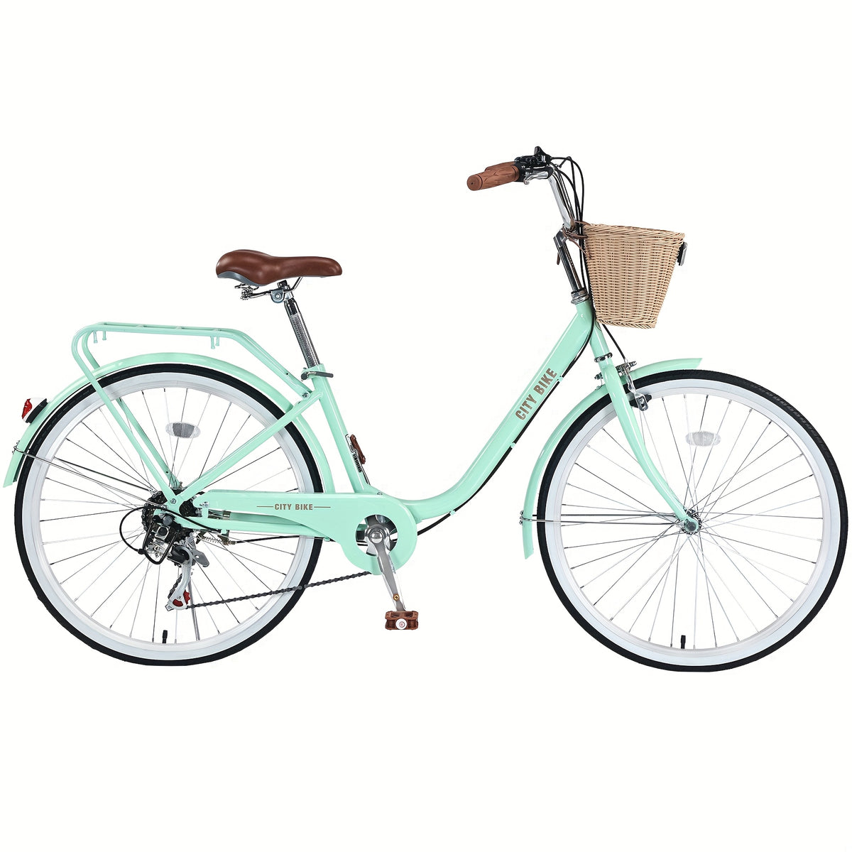 26 Inch Cruiser Bike for Adult, 7 Speeds City Bicycle with Front Basket, Rear Rack, for Women, Female