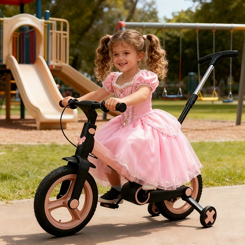 Pink 6-in-1 Balance Bike for Kids - Carbon Fiber Wheels, No Brakes Needed, Lightweight & Durable Design