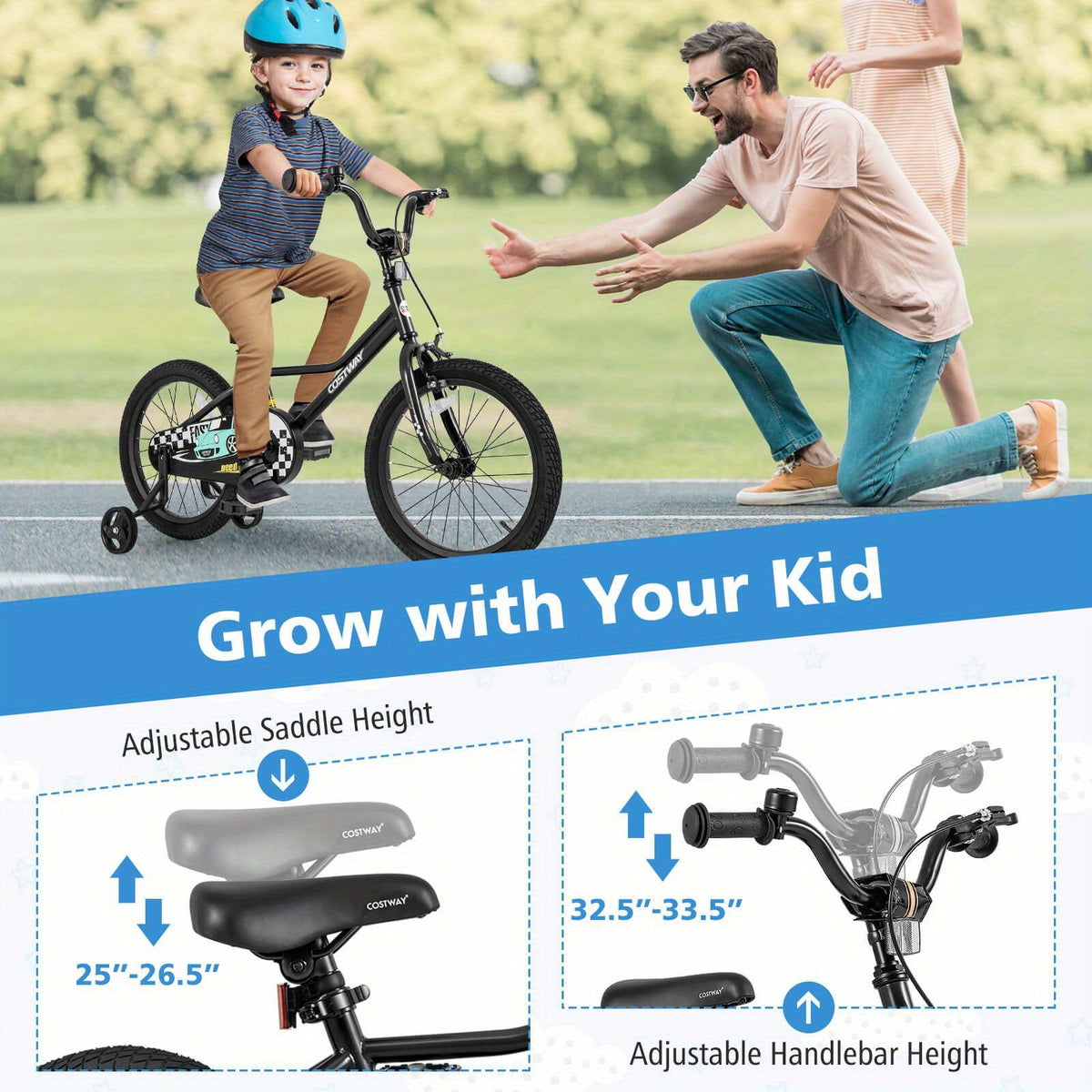 LIFEZEAL 18 Inch Kids Training Bikew\u002F Removable Training Wheels Pneumatic Tires