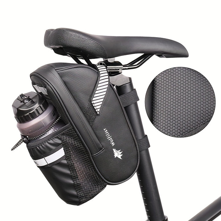 Large Capacity High Quality Bike Saddle Bag with Reflective Strips, Adjustable Strap & Mesh Pocket - Black