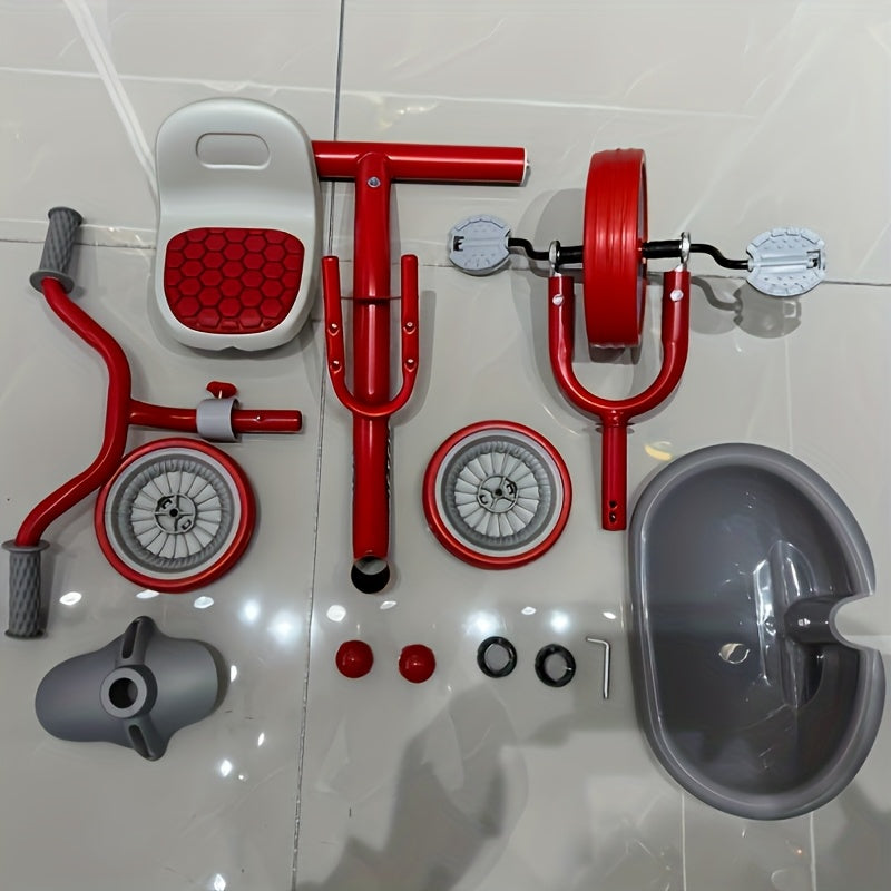 Kids' Tricycle with Anti-Tip Design, Dual Mode of Pedaling and Sliding, Iron Frame, No Brakes, Unisex