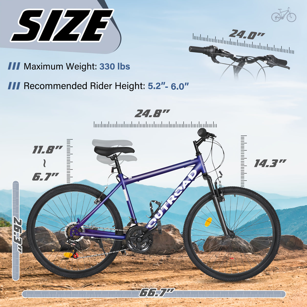 Hardtail Mountian Bikes With 7 Speeds Drivetrain For Adult\u002FYouth, 26 Inch Mens Womens MTB With Widened Frame