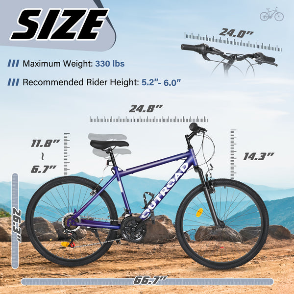 Hardtail Mountian Bikes With 7 Speeds Drivetrain For Adult\u002FYouth, 26 Inch Mens Womens MTB With Widened Frame