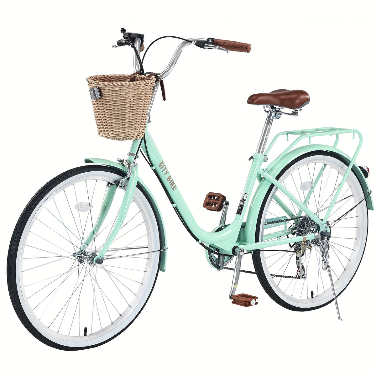 26 Inch Cruiser Bike for Adult, 7 Speeds City Bicycle with Front Basket, Rear Rack, for Women, Female