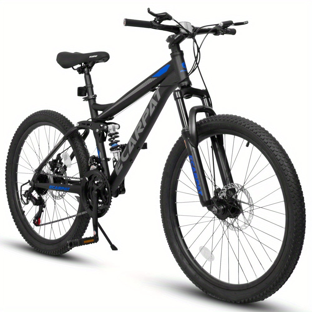 Mountain Bike for Men & Women, 26 Inch Wheels 21-Speed Full Suspension, Carbon Steel Frame, Disc Brakes