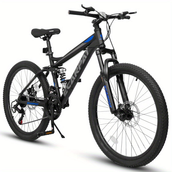 Mountain Bike for Men & Women, 26 Inch Wheels 21-Speed Full Suspension, Carbon Steel Frame, Disc Brakes
