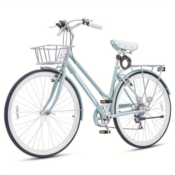700C Womens Hybrid Bike Urban Commuter Bike 28-Inch, Mint Color, 7-Speed Hybrid with High-Carbon Steel Frame & V-Brakes