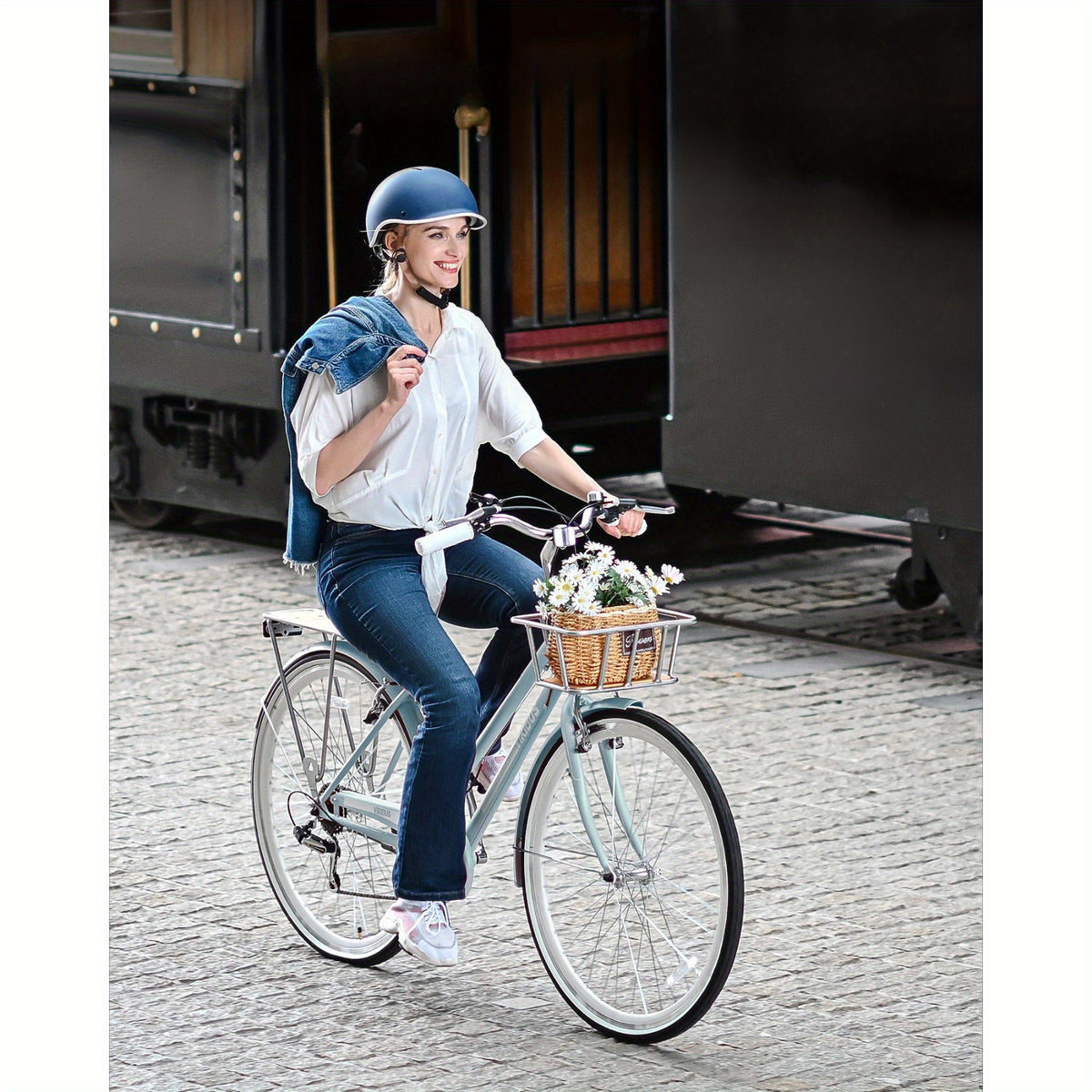 700C Womens Hybrid Bike Urban Commuter Bike 28-Inch, Mint Color, 7-Speed Hybrid with High-Carbon Steel Frame & V-Brakes