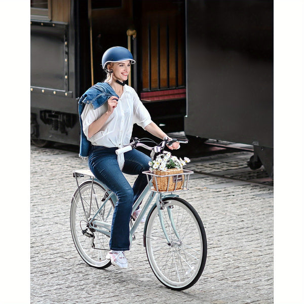 700C Womens Hybrid Bike Urban Commuter Bike 28-Inch, Mint Color, 7-Speed Hybrid with High-Carbon Steel Frame & V-Brakes