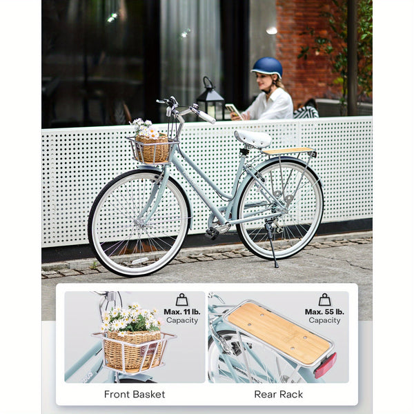 700C Womens Hybrid Bike Urban Commuter Bike 28-Inch, Mint Color, 7-Speed Hybrid with High-Carbon Steel Frame & V-Brakes