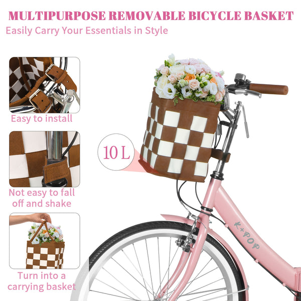 24-Inch Unisex Adult Bike with Front Basket & Lock, 7-Speed Aluminum City Bike, Low-Step Frame