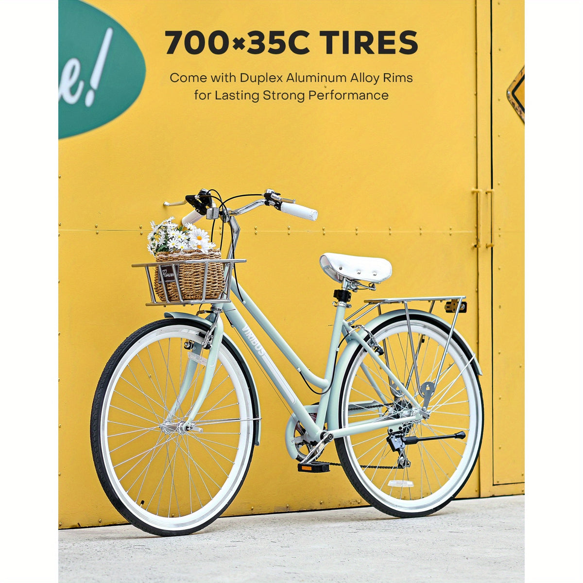 700C Womens Hybrid Bike Urban Commuter Bike 28-Inch, Mint Color, 7-Speed Hybrid with High-Carbon Steel Frame & V-Brakes
