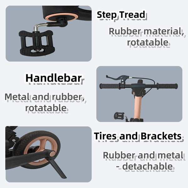 Pink 6-in-1 Balance Bike for Kids - Carbon Fiber Wheels, No Brakes Needed, Lightweight & Durable Design