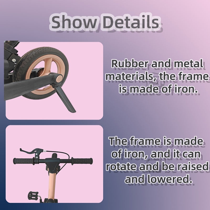 Pink 6-in-1 Balance Bike for Kids - Carbon Fiber Wheels, No Brakes Needed, Lightweight & Durable Design