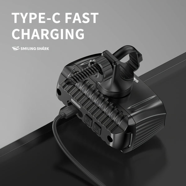 Smiling Shark Under-Mount Bike Light - Ultra-Bright LED Headlight, Rechargeable, 90° Adjustable Angle