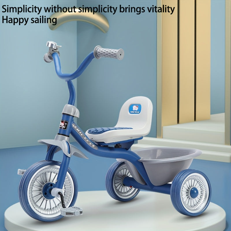 Kids' Tricycle with Anti-Tip Design, Dual Mode of Pedaling and Sliding, Iron Frame, No Brakes, Unisex
