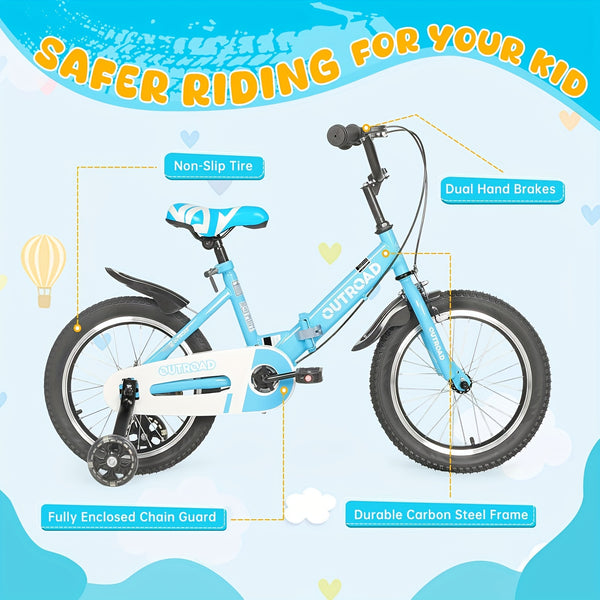 14\u002F16\u002F18 Inch Folding Bike with Training Wheels, Gifts for Boy&Girl Age 3-9 Yrs