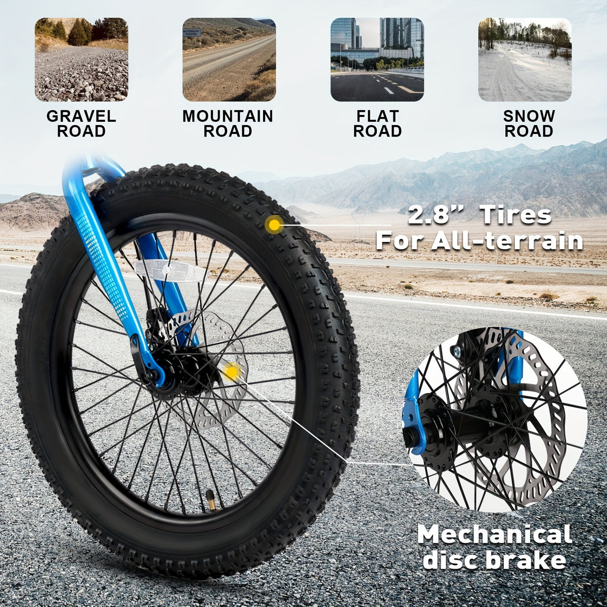 Mars 20 24 Inch Mountain Bike, 2.8-Inch Wide Tires, 6 Speed Drivetrain, Disc Brakes
