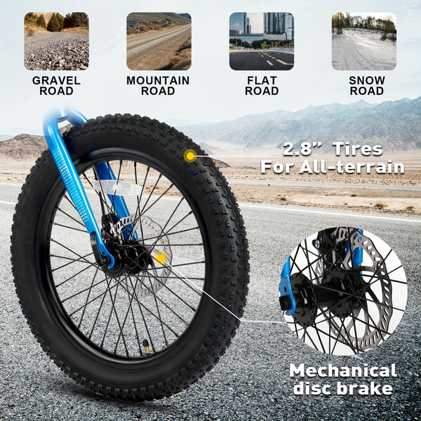 Mars 20 24 Inch Mountain Bike, 2.8-Inch Wide Tires, 6 Speed Drivetrain, Disc Brakes